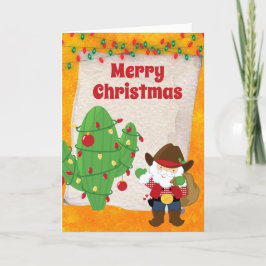 キュートなカウボーイサンタとサボテン南西クリスマス シーズンカード