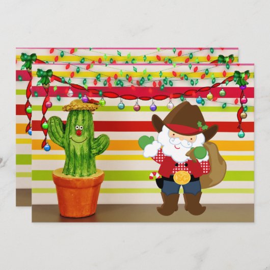 キュートなカウボーイサンタとサボテン南西クリスマス シーズンカード (正面/裏面)