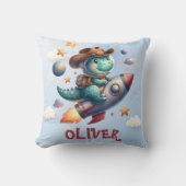 キュートなカウボーイ宇宙飛行士の恐竜に乗る宇宙ロケット クッション (正面)