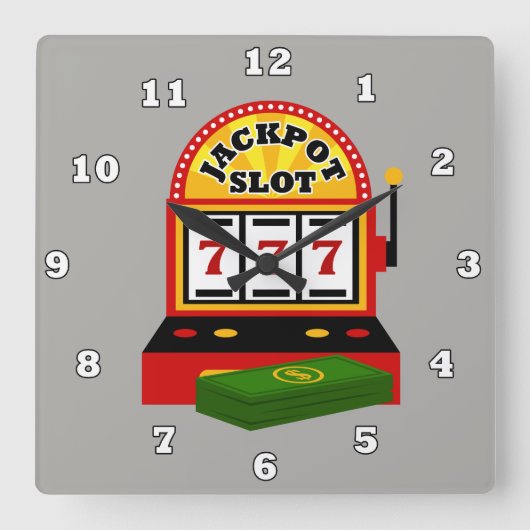 キュートなカジノマシン賭博の時計 スクエア壁時計 (正面)