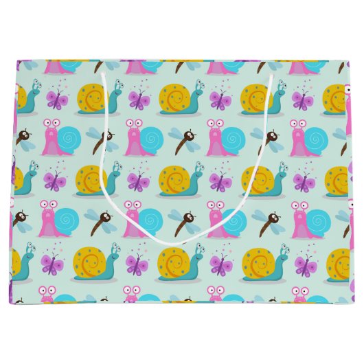 キュートなカタツムリと蝶とトンボ ラージペーパーバッグ (正面)