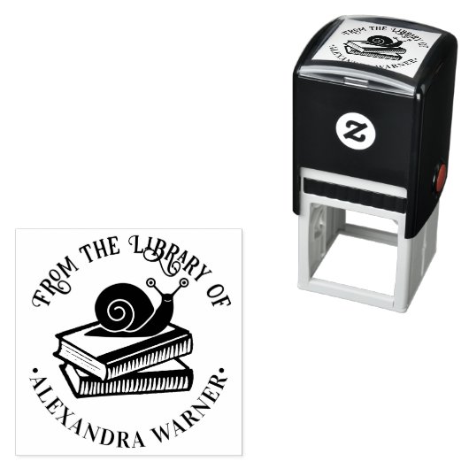 キュートなカタツムリ本シルエット図書名 セルフインキングスタンプ (インサイチュ)