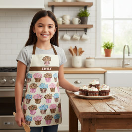 キュートなカップケーキのオーダーメイド子供用キッチンエプロン エプロン