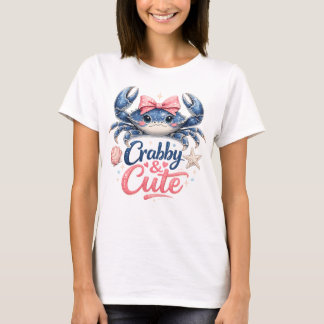 キュートなカニと海岸のグラフィック Tシャツ