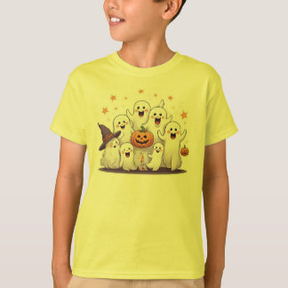 キュートなカボチャと幽霊の子供用ハロウィンTシャツ – パス Tシャツ
