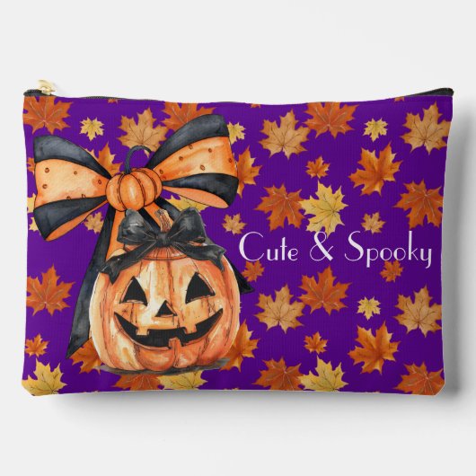 キュートなカボチャのハロウィン+秋の可愛いデザイン アクセサリーポーチ (正面)