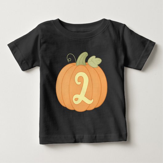 キュートなカボチャの2歳の誕生日Tシャツ | 秋の子供服 ベビーTシャツ (正面)