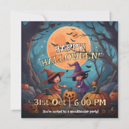 キュートなカボチャ畑の子供たちのハロウィンパーティー招待状 招待状