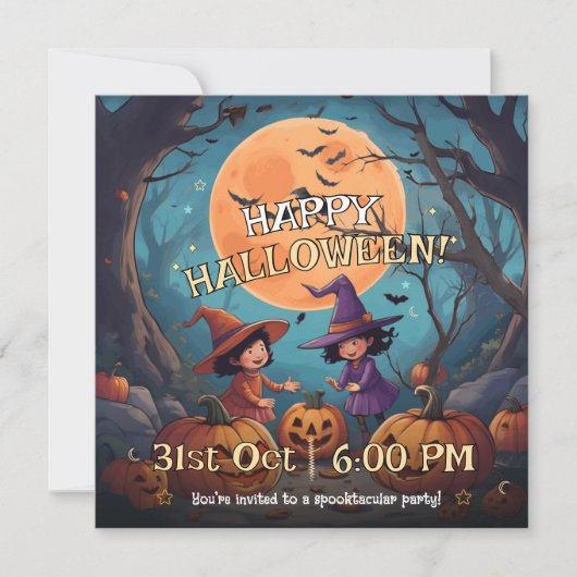 キュートなカボチャ畑の子供たちのハロウィンパーティー招待状 招待状 (正面)