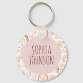 キュートなカラフル虹とデイジーの花 キーホルダー (正面)