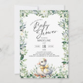 キュートなガチョウとボウベビーシャワー招待状 招待状 (正面)