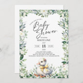 キュートなガチョウとボウベビーシャワー招待状 招待状 (正面/裏面)