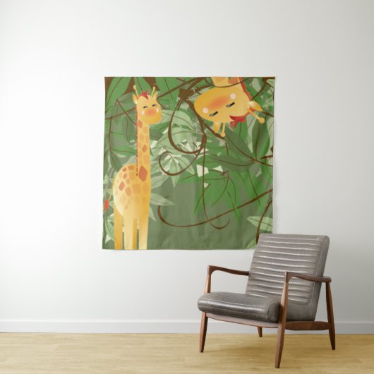 キュートなガリフジャングル動物Sqタペストリー タペストリー (インサイチュ)