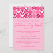 キュートなガレンティーズデイブランチピンクのハートと花 招待状 (正面)