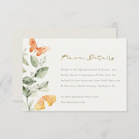 キュートなガーデンの葉の蝶結婚の詳細 エンクロージャーカード (正面/裏面)