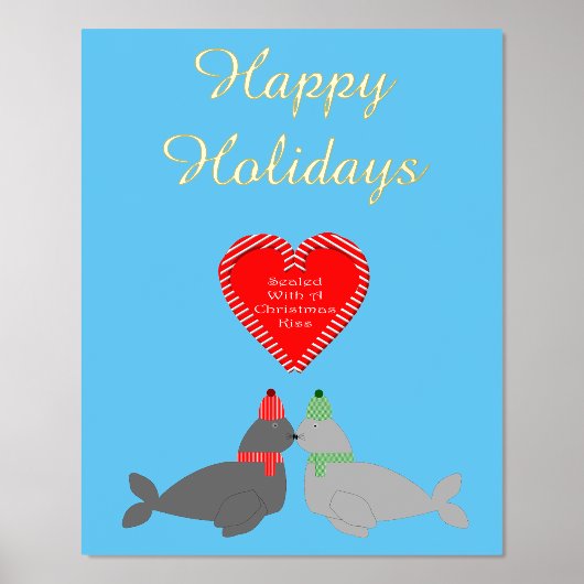 キュートなキスをするクリスマスカスタムシール 箔ポスター (正面)