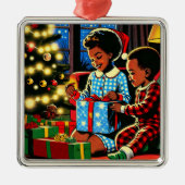 キュートなキッズオンクリスマスモーニングホリデー メタルオーナメント (正面)