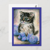 キュートなキットン編み物と糸 ポストカード (正面/裏面)