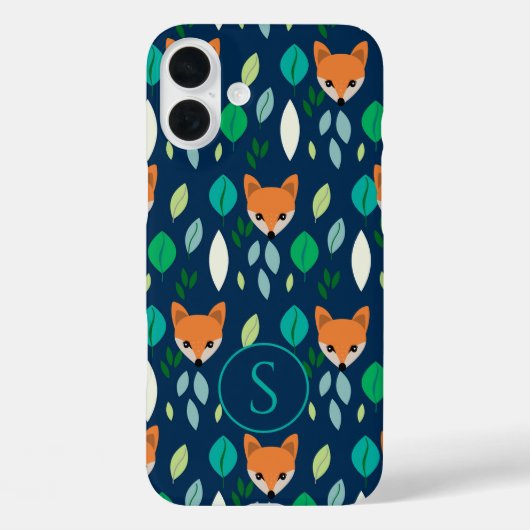 キュートなキツネの顔と森の葉の模様のモノグラム Case-Mate iPhoneケース (裏面)