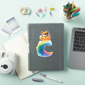 キュートなキツネステッカー – サーフボードの波 シール (iPadカバー)