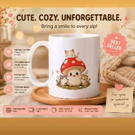 キュートなキノコと子猫のコーヒーマグカップ - ウィムジカルコット コーヒーマグカップ