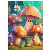 キュートなキノコと花が緑 クリップボード (裏面)
