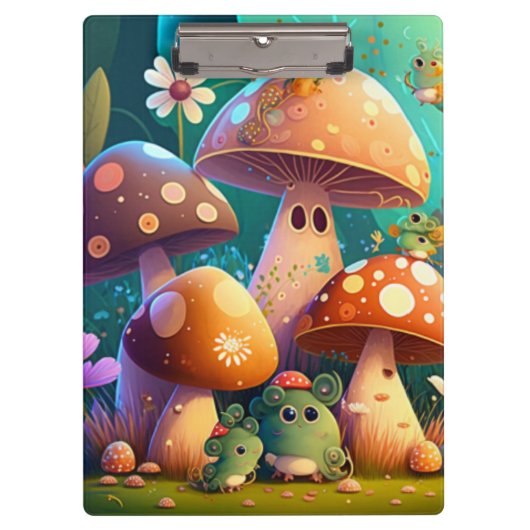 キュートなキノコと花が緑 クリップボード (正面)
