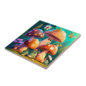 キュートなキノコと花が緑 タイル (側面)