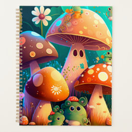 キュートなキノコと花が緑 プランナー手帳