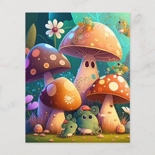 キュートなキノコと花バグ緑の紙シート (正面)