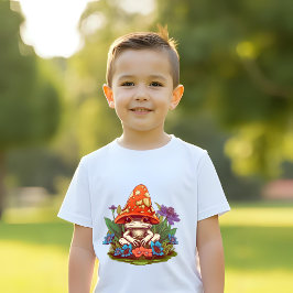 キュートなキノコのカエル フローラルファンタジー Tシャツ