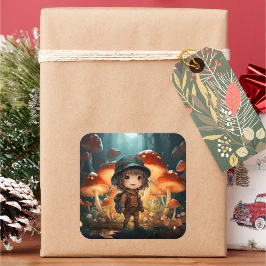 キュートなキノコのステッカー スクエアシール (クリスマス)