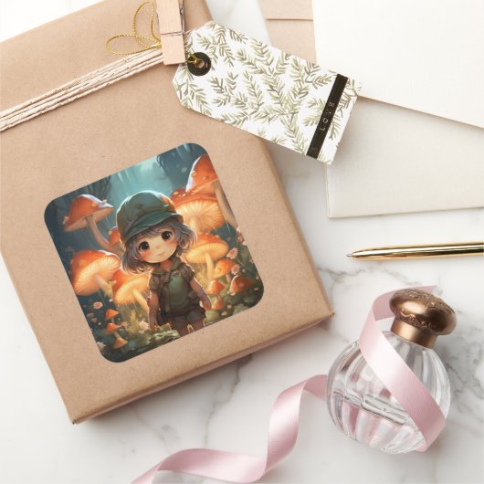 キュートなキノコのステッカー スクエアシール (ギフト)