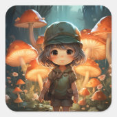 キュートなキノコのステッカー スクエアシール (正面)