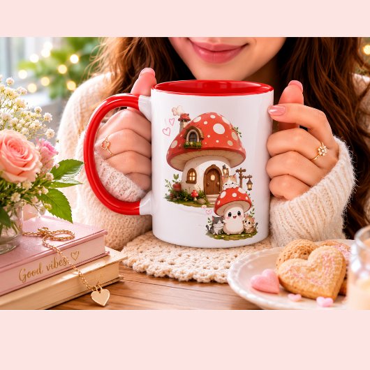 キュートなキノコの家 コーヒーマグ | 奇想天外な森 マグカップ