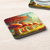 キュートなキノコの路地のカラフル魔法の風景 コースター (左側)