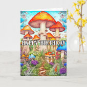 キュートなキノコの過生林イラストレーション カード (黄色い花)