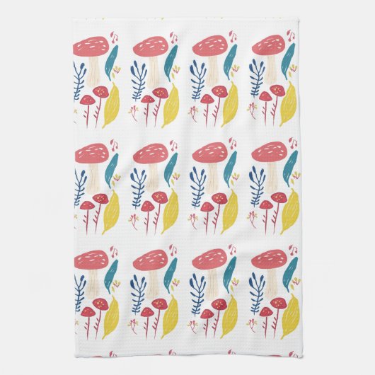 キュートなキノコイラストレーション キッチンタオル (縦)