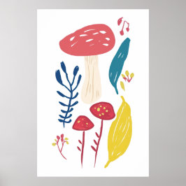 キュートなキノコイラストレーション ポスター