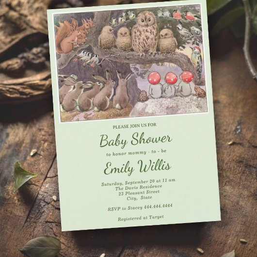 キュートなキノコ樹林動物の赤ちゃんシャワー 招待状