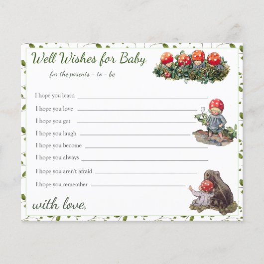 キュートなキノコ樹林赤ちゃんシャワーアドバイスカード (正面)