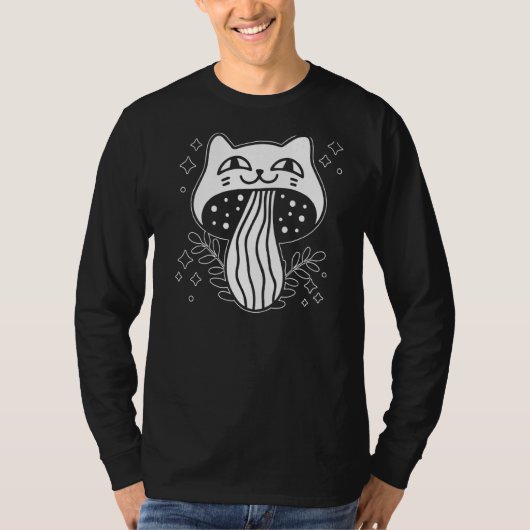 キュートなキノコ猫コテージコアキノコ衣料 Tシャツ (正面)