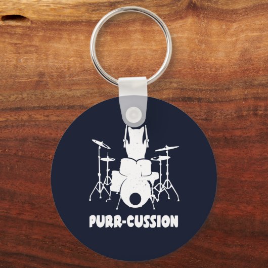 キュートなキャットドラマーパーキュショおもしろいン キーホルダー (正面)