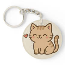 キュートなキャラクター猫の丸いキーチェーン - フルプリントデザイン