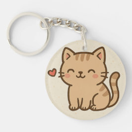 キュートなキャラクター猫の丸いキーチェーン - フルプリントデザイン キーホルダー