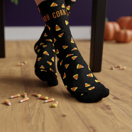 キュートなキャンディコーンパターンの黒いハロウィンソックス ソックス