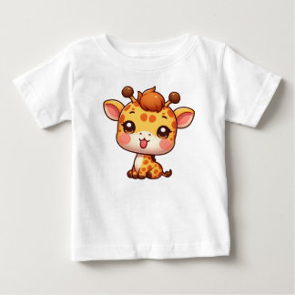 キュートなキリンが舌を刺す ベビーTシャツ