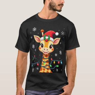 キュートなキリンのクリスマス ライト サンタ帽子 クリスマスパジャマ Tシャツ
