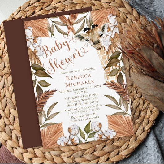 キュートなキリンぼほ乾燥した草赤ちゃんシャワー 招待状