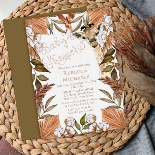 キュートなキリンぼほ乾燥した草赤ちゃんシャワー 箔招待状